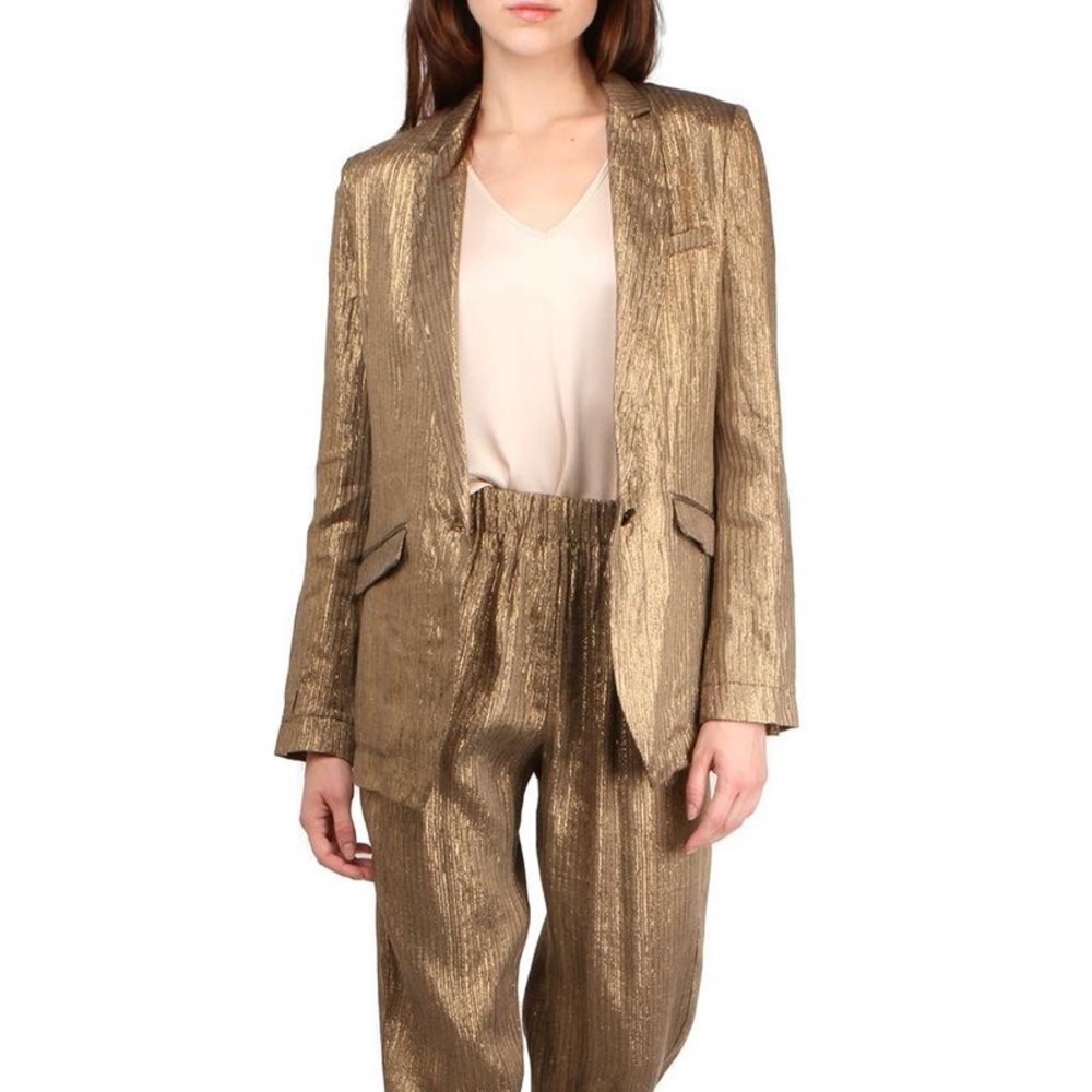 Forte Forte Lurex Linen Jacket Metallic Striped Print Blazer